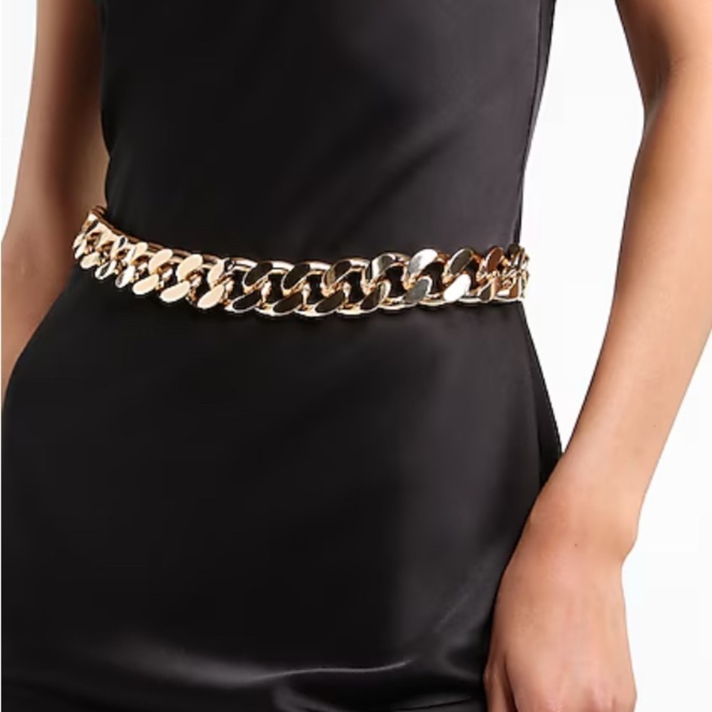 Express Faux Gold Chunky Thick Chain Belt Adjustable Fit Bold Statement Size S/M
